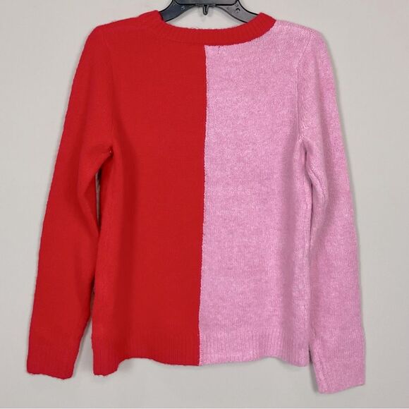 Cupcakes and Cashmere Heart Sweater Red and Pink Color Block Crewneck Sz S - Picture 4 of 5
